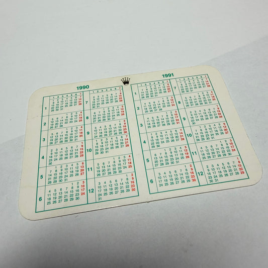 ROLEX Calendar Card 1990-1991 year