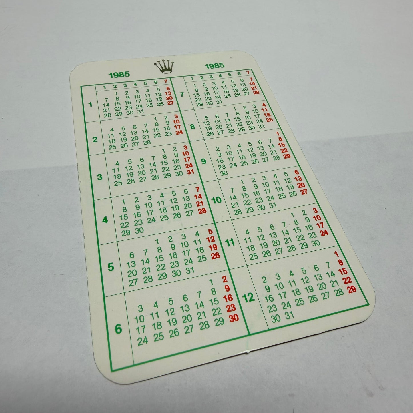 ROLEX Calendar 1985 year