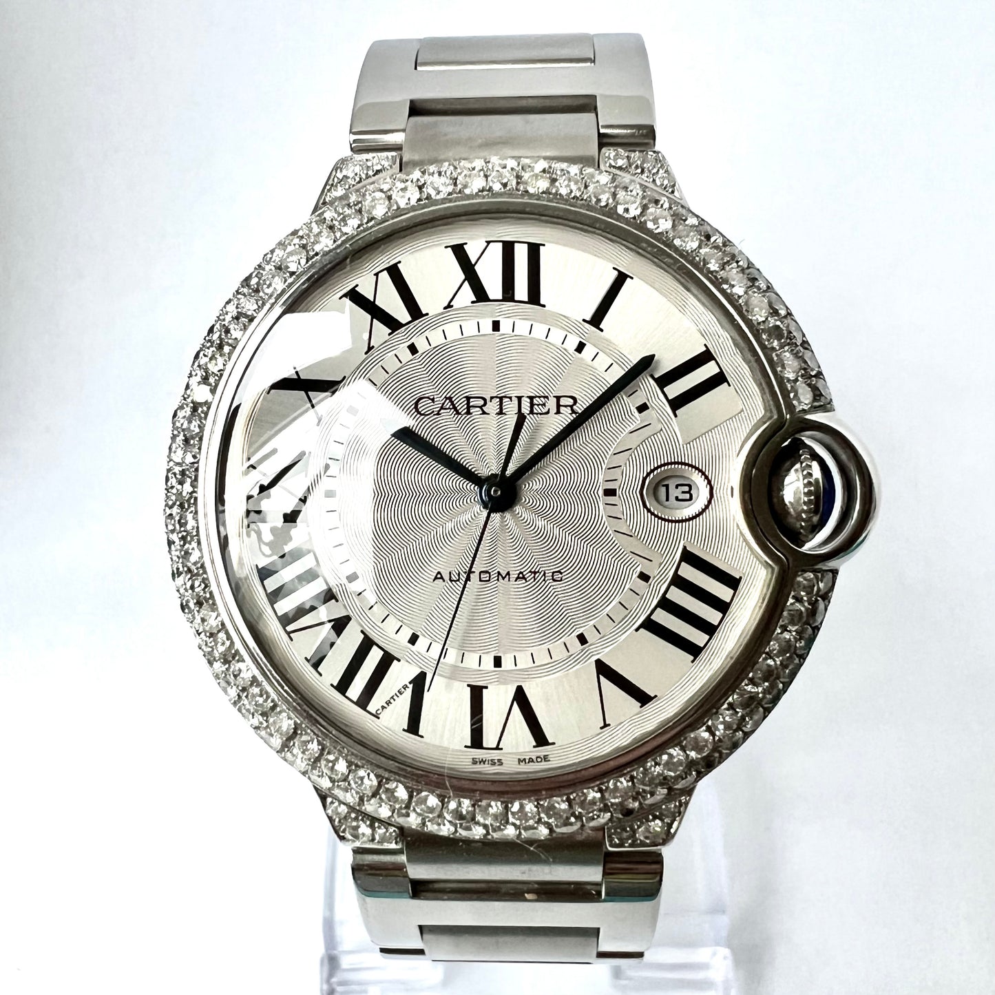 CARTIER BALLON BLEU 3765 42mm Automatic Steel 2.49TCW DIAMOND Watch