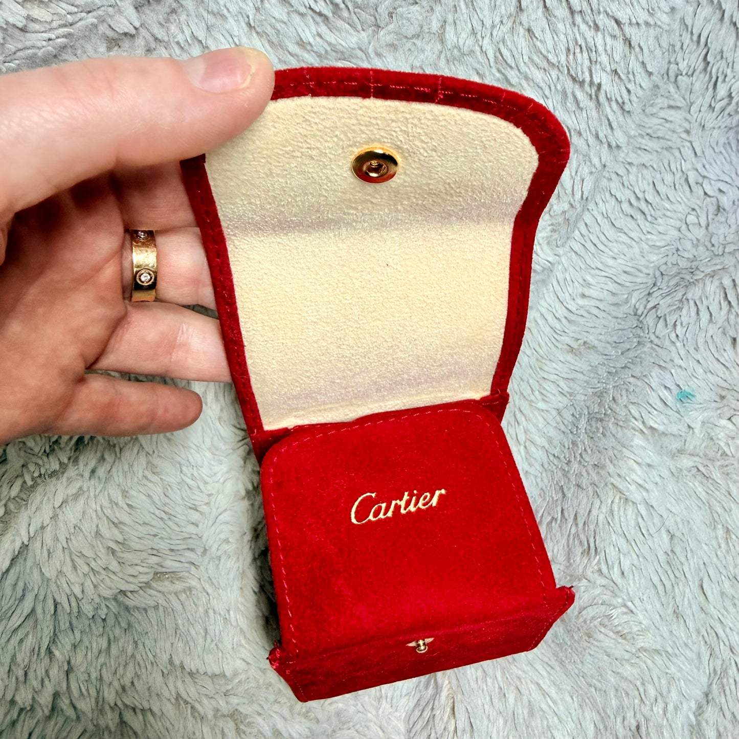 CARTIER Red Faux Suede Jewelry/Watch Travel Case/Pouch with Pillow 3x3x2.75 inches