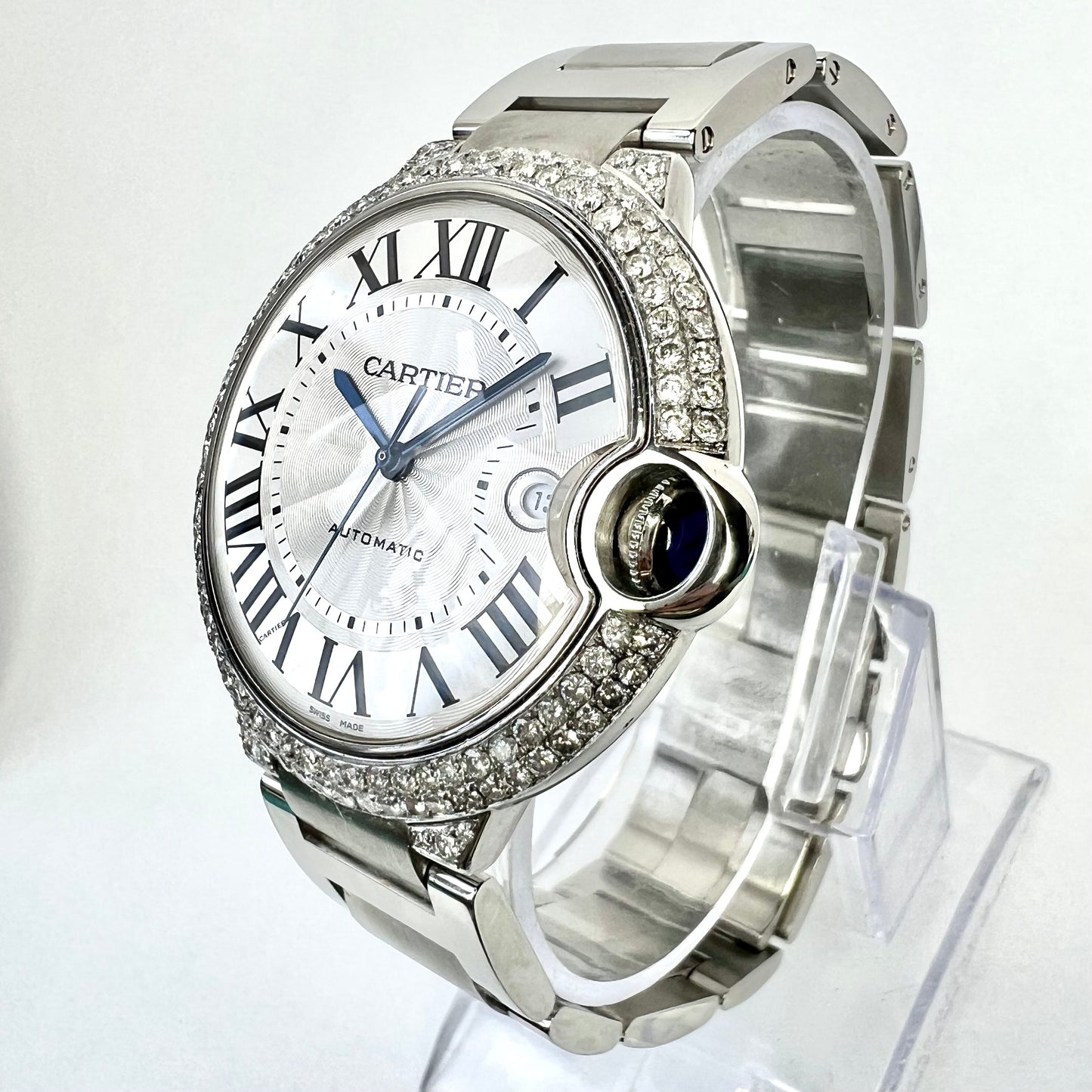 CARTIER BALLON BLEU 3765 42mm Automatic Steel 2.49TCW DIAMOND Watch