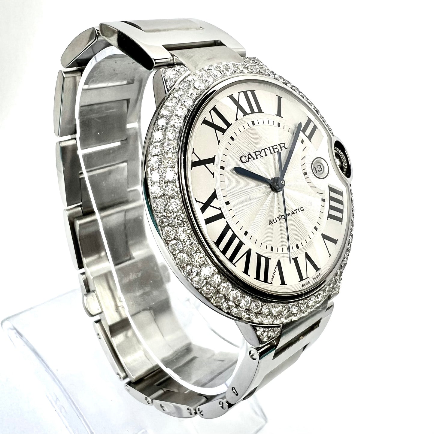 CARTIER BALLON BLEU 3765 42mm Automatic Steel 2.49TCW DIAMOND Watch