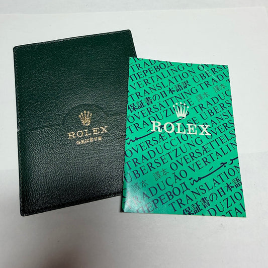 ROLEX Green Genuine Leather Card/Calendar/Booklet Holder w/ Translation Booklet 4.75x3.5 inches