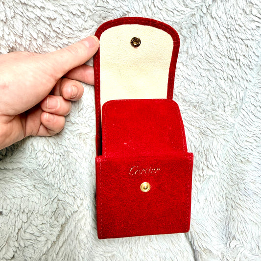 CARTIER Red Faux Suede Jewelry/Watch Travel Case/Pouch with Pillow 3x3x2.75 inches