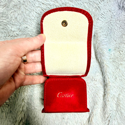 CARTIER Red Faux Suede Jewelry/Watch Travel Case/Pouch with Pillow 3x3x2.75 inches