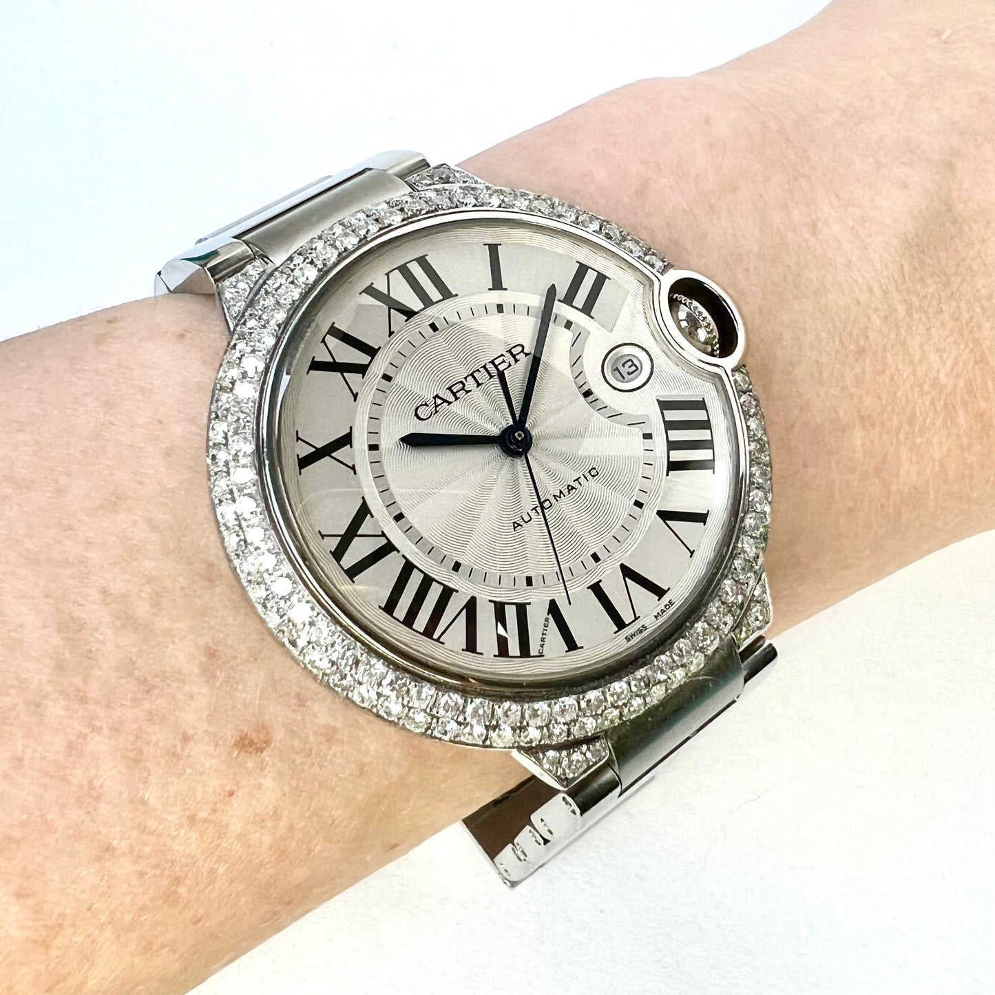 CARTIER BALLON BLEU 3765 42mm Automatic Steel 2.49TCW DIAMOND Watch