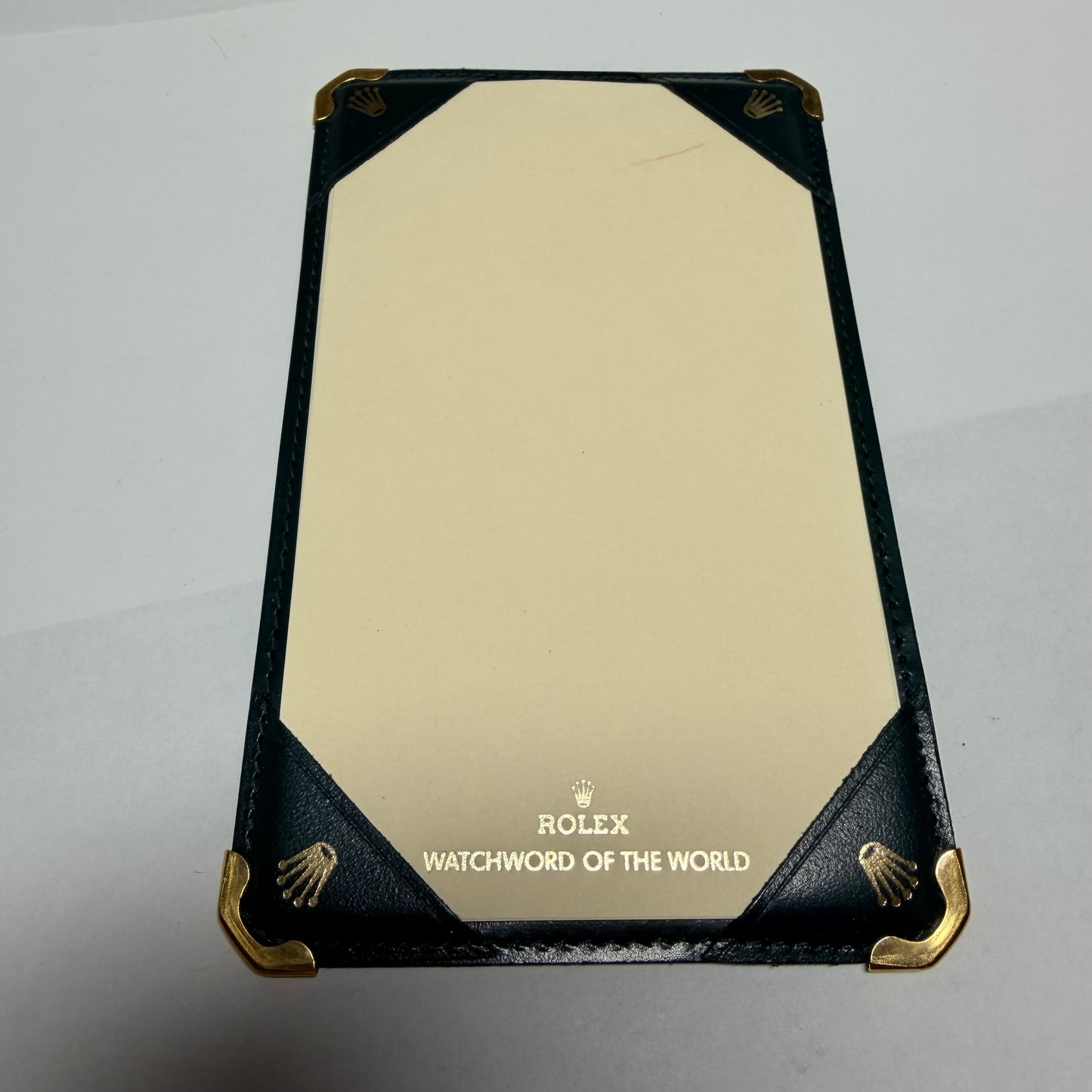 NEW Old Stock ROLEX Green Genuine Leather Notebook in Green Paper Envelope 6x3.75 inches