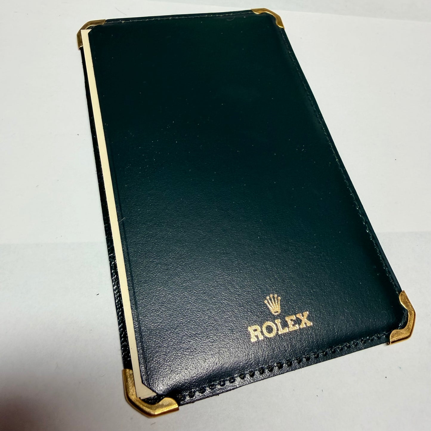 NEW Old Stock ROLEX Green Genuine Leather Notebook in Green Paper Envelope 6x3.75 inches