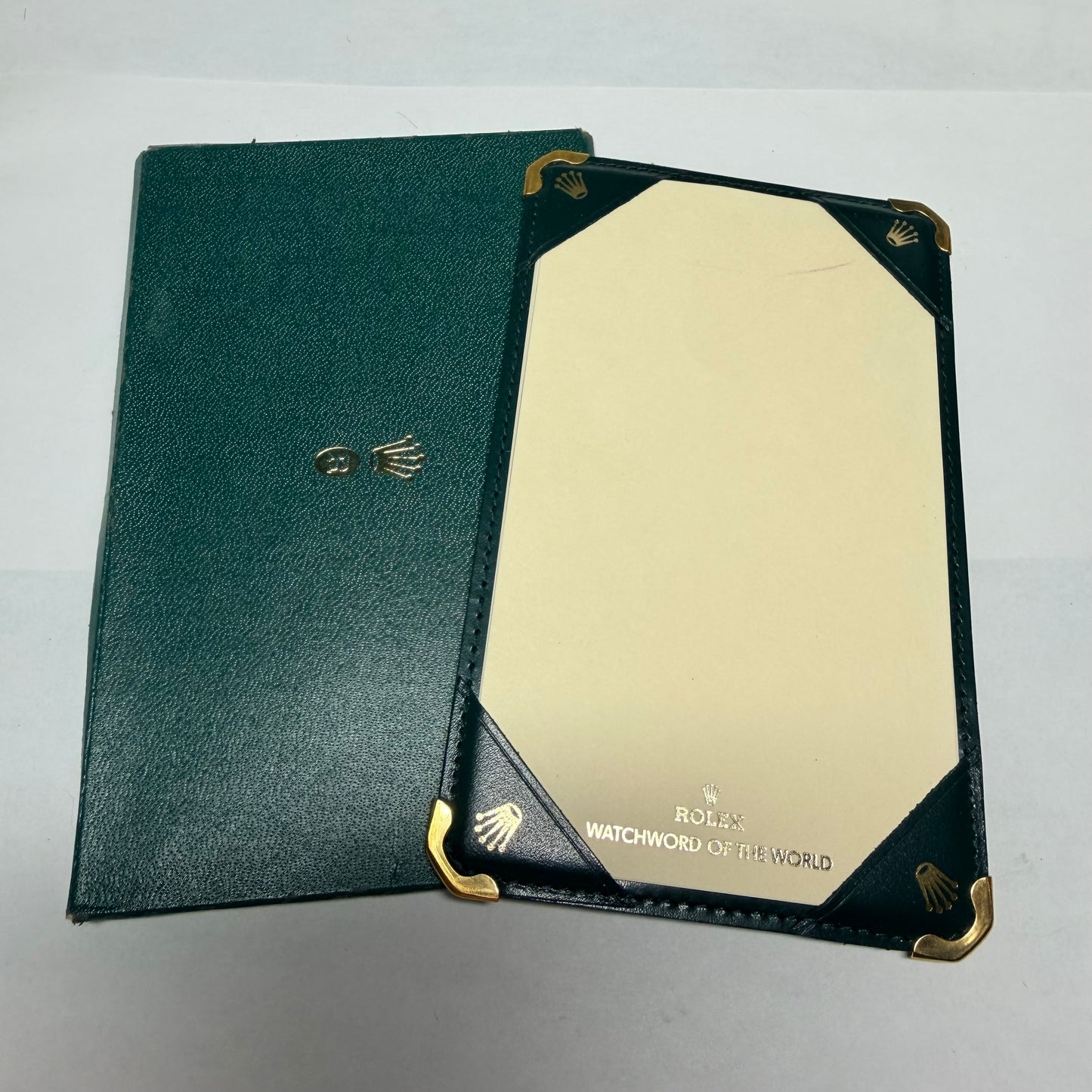 NEW Old Stock ROLEX Green Genuine Leather Notebook in Green Paper Envelope 6x3.75 inches