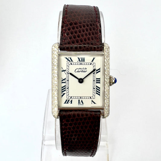 CARTIER TANK Quartz 23mm Silver 0.67TCW Diamond Watch