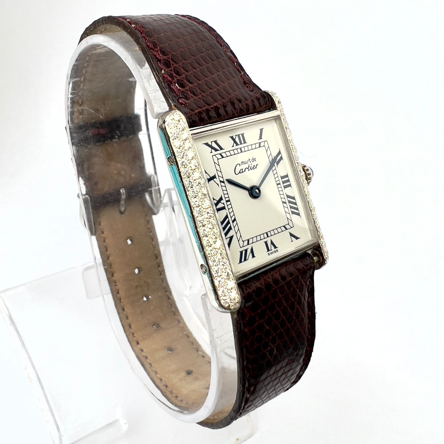 CARTIER TANK Quartz 23mm Silver 0.67TCW Diamond Watch