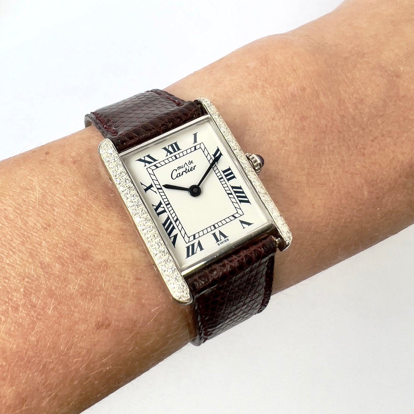 CARTIER TANK Quartz 23mm Silver 0.67TCW Diamond Watch