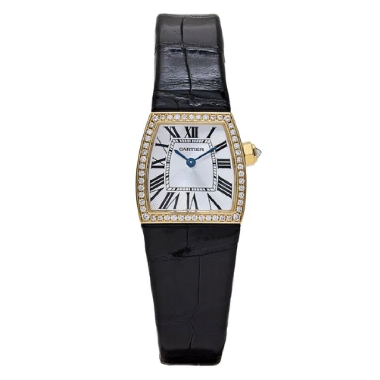 CARTIER LA DONA Quartz 22mm 18K Rose Gold ~1TCW Diamond Watch Burgundy Band Silver Dial