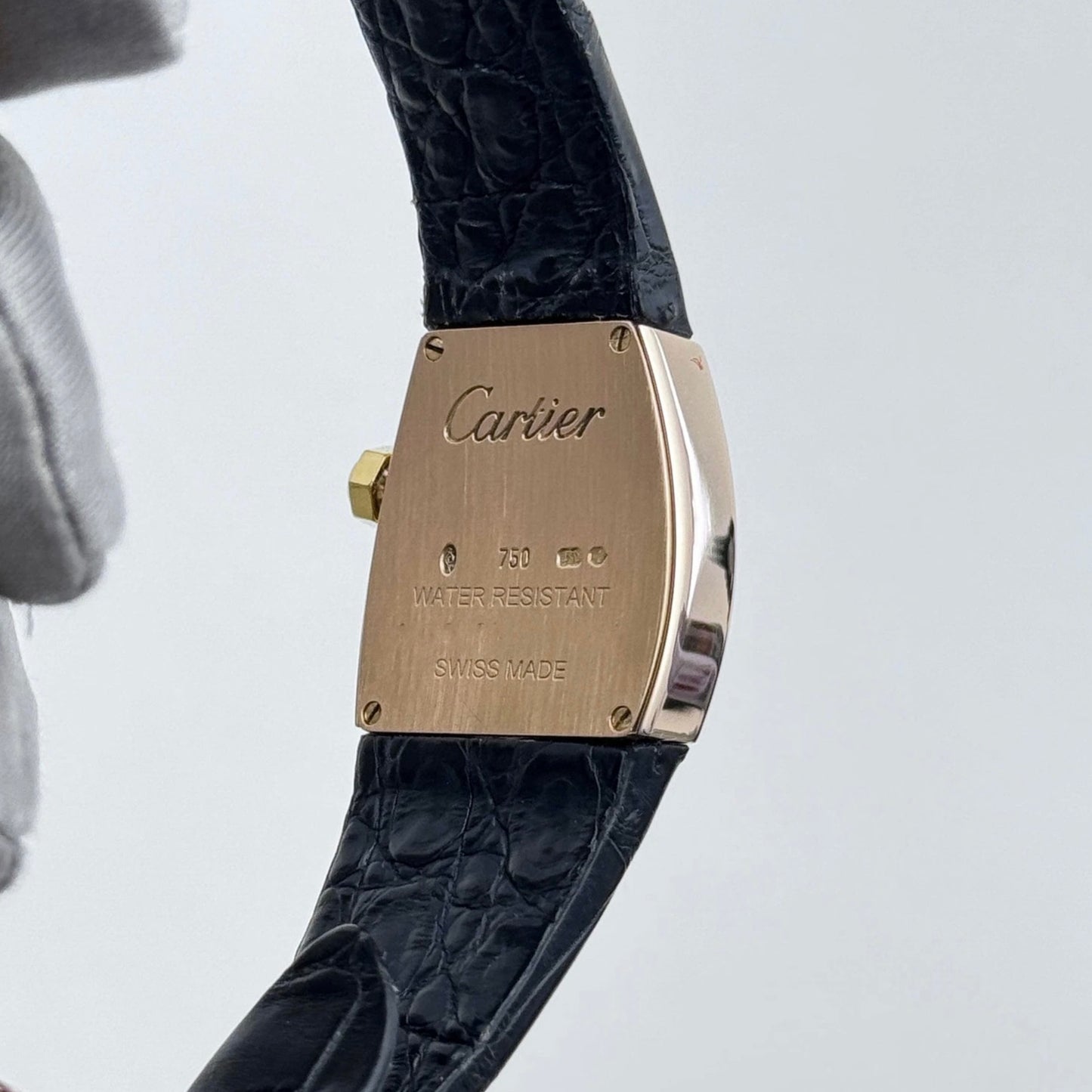 CARTIER LA DONA Quartz 22mm 18K Rose Gold ~1TCW Diamond Watch Burgundy Band Silver Dial