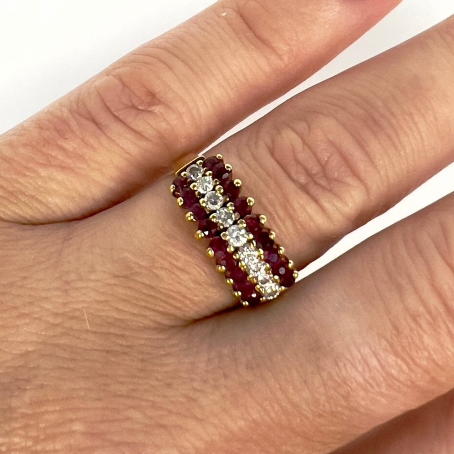 18K Yellow Gold stamped Red Rubies & Diamonds Ladies Ring