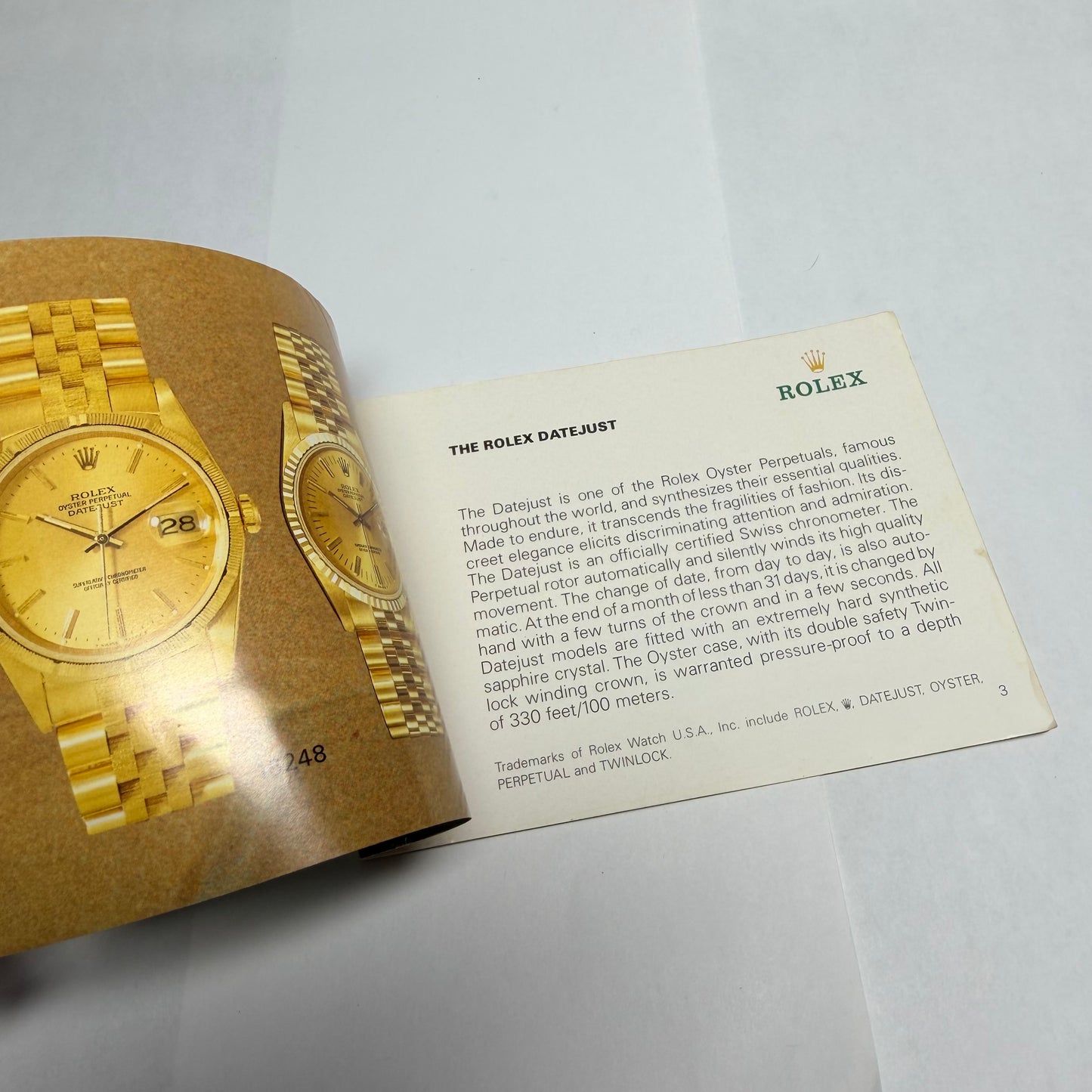 ROLEX Datejust Booklet 1988 English