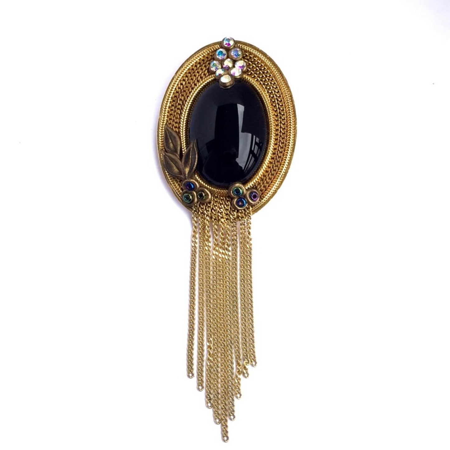 MARENA Gold Tone Black Stone Pin Brooch
