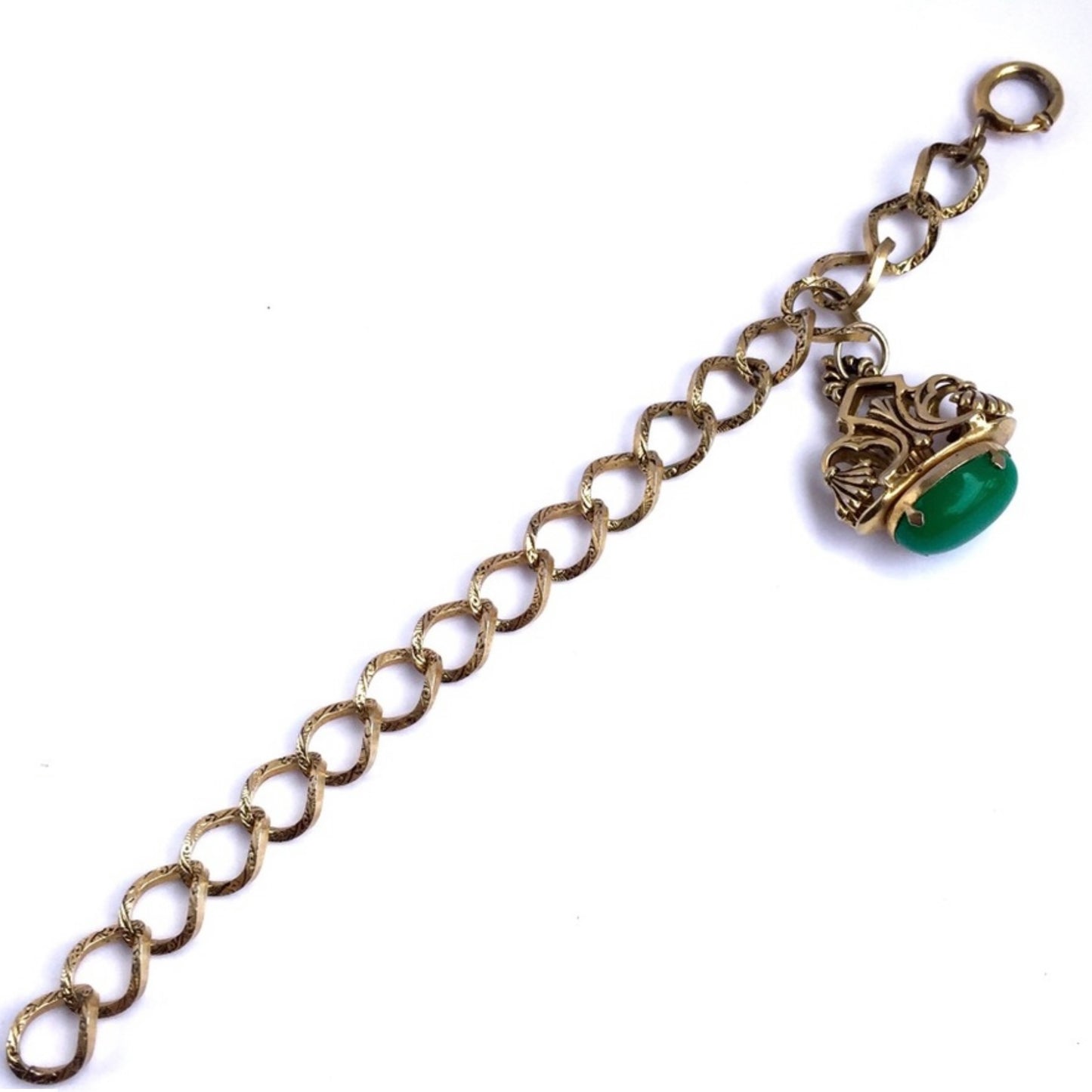 Gold Tone Green Stone Chain Bracelet