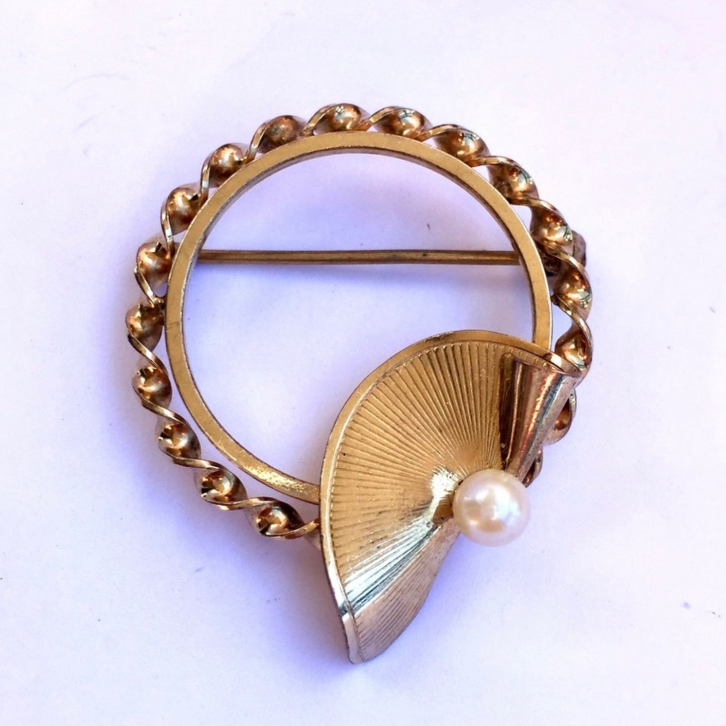 Gold Filled Sterling Silver Pearl Brooch 31.5 in diameter