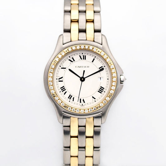 CARTIER PANTHERE COUGAR Quartz 32mm 2 Row Gold 0.45TCW Diamonds Watch