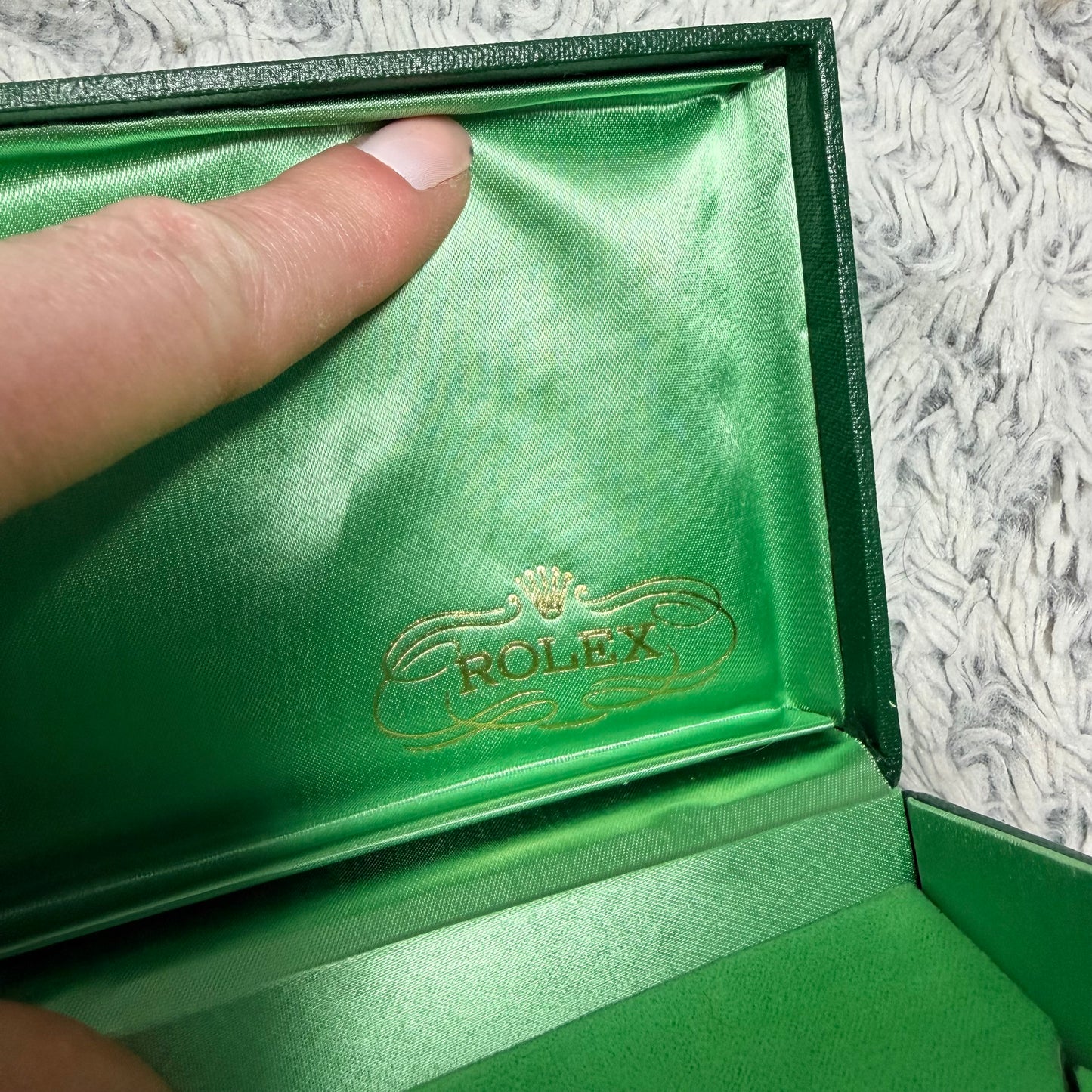 ROLEX Green Satin & Velvet Coffin/Triangle Box 4.90x3.75x1.90 inches