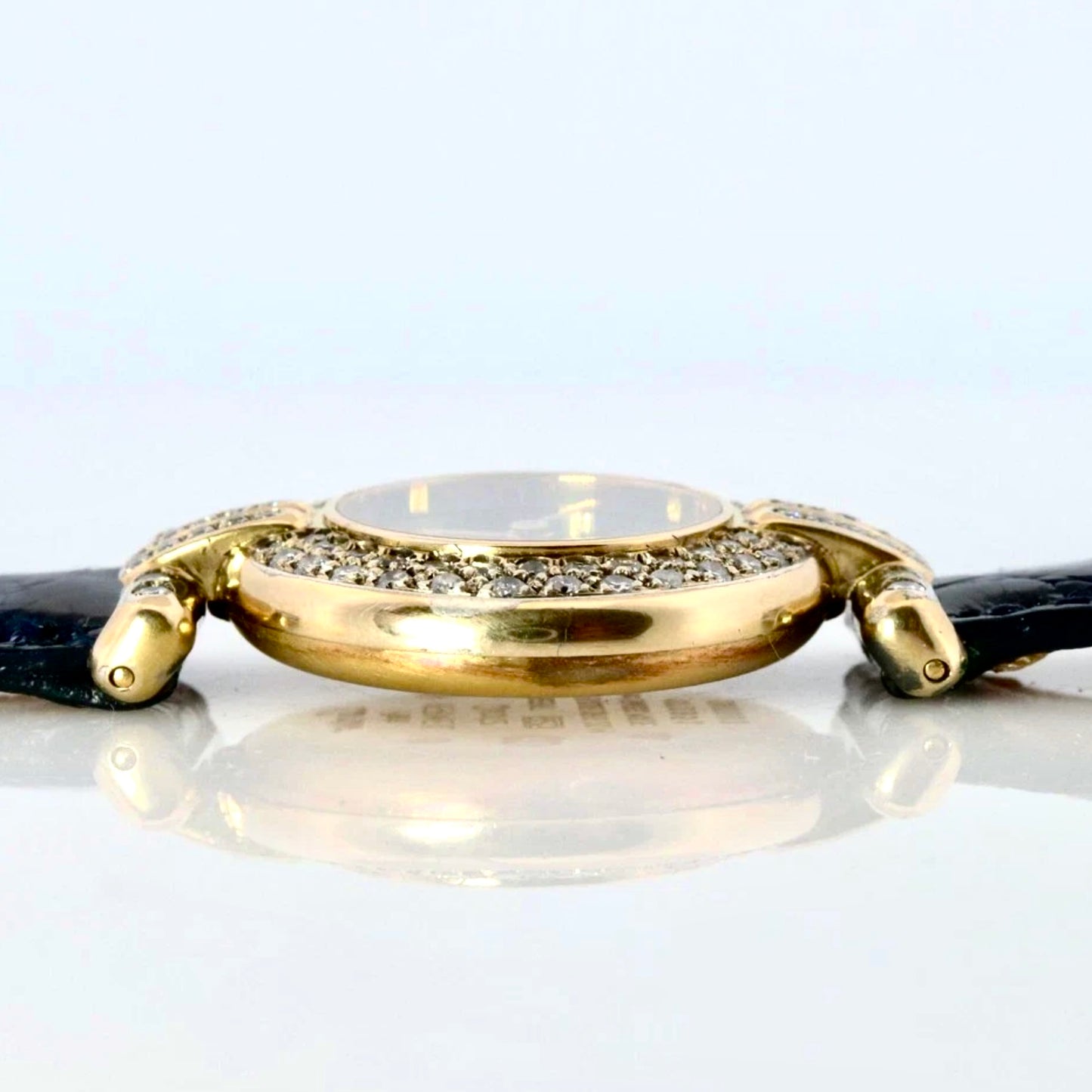 CARTIER VERMEIL COLISEE Quartz 24mm GP Silver 1TCW DIAMOND Black Dial Watch