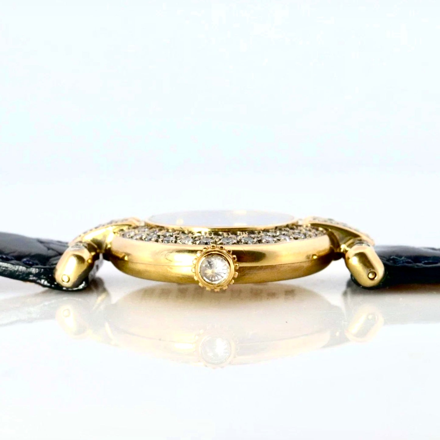 CARTIER VERMEIL COLISEE Quartz 24mm GP Silver 1TCW DIAMOND Black Dial Watch