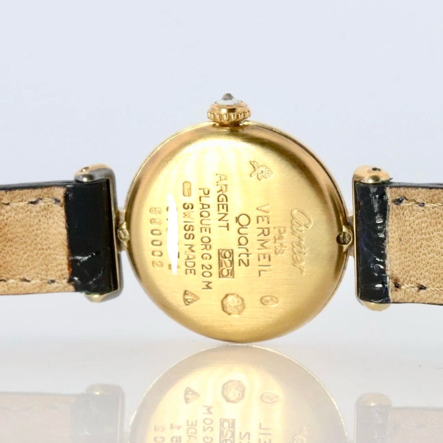 CARTIER VERMEIL COLISEE Quartz 24mm GP Silver 1TCW DIAMOND Black Dial Watch