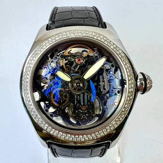 CORUM BUBBLE Automatic 45mm Steel 1.85TCW Diamond Watch Skeleton Case