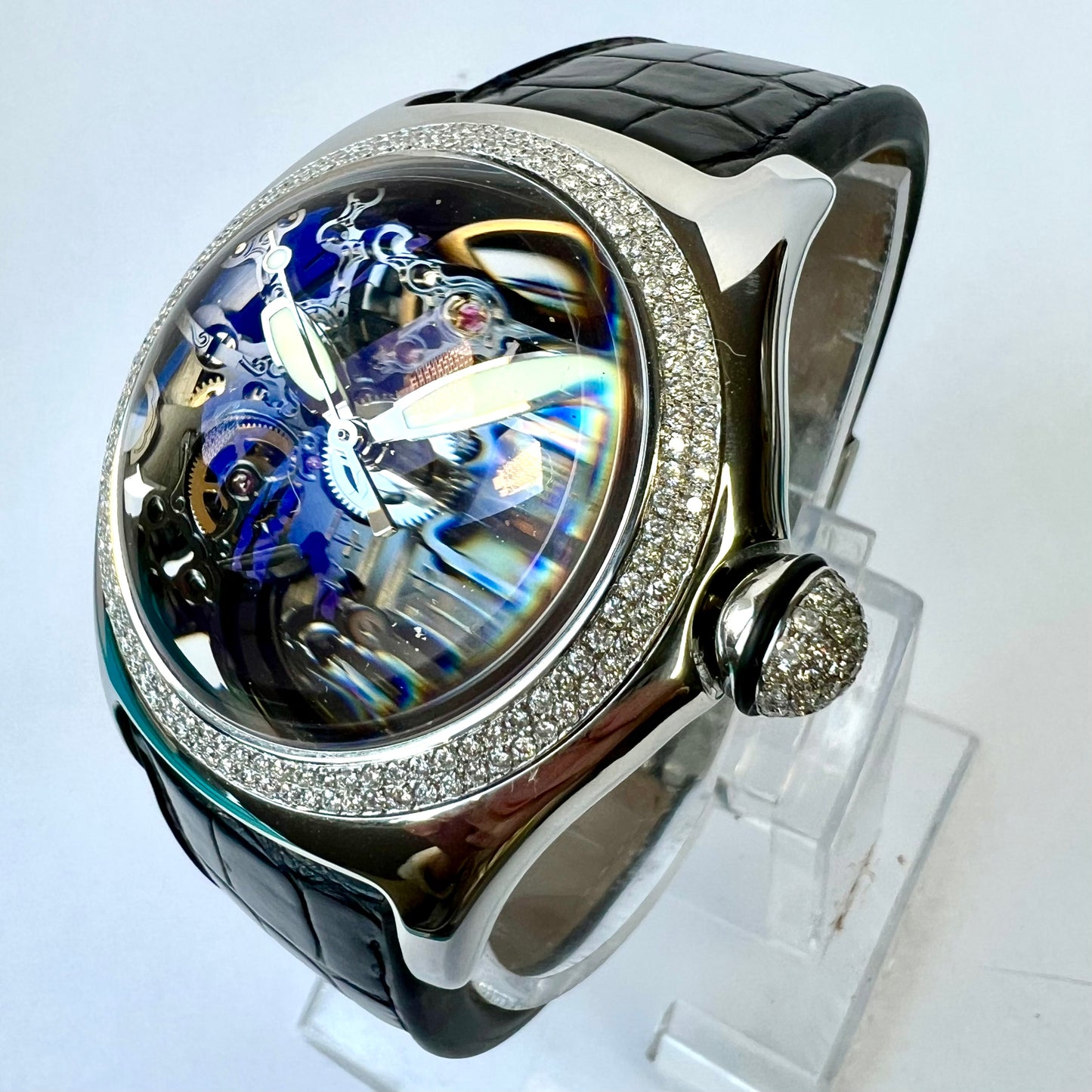 CORUM BUBBLE Automatic 45mm Steel 1.85TCW Diamond Watch Skeleton Case