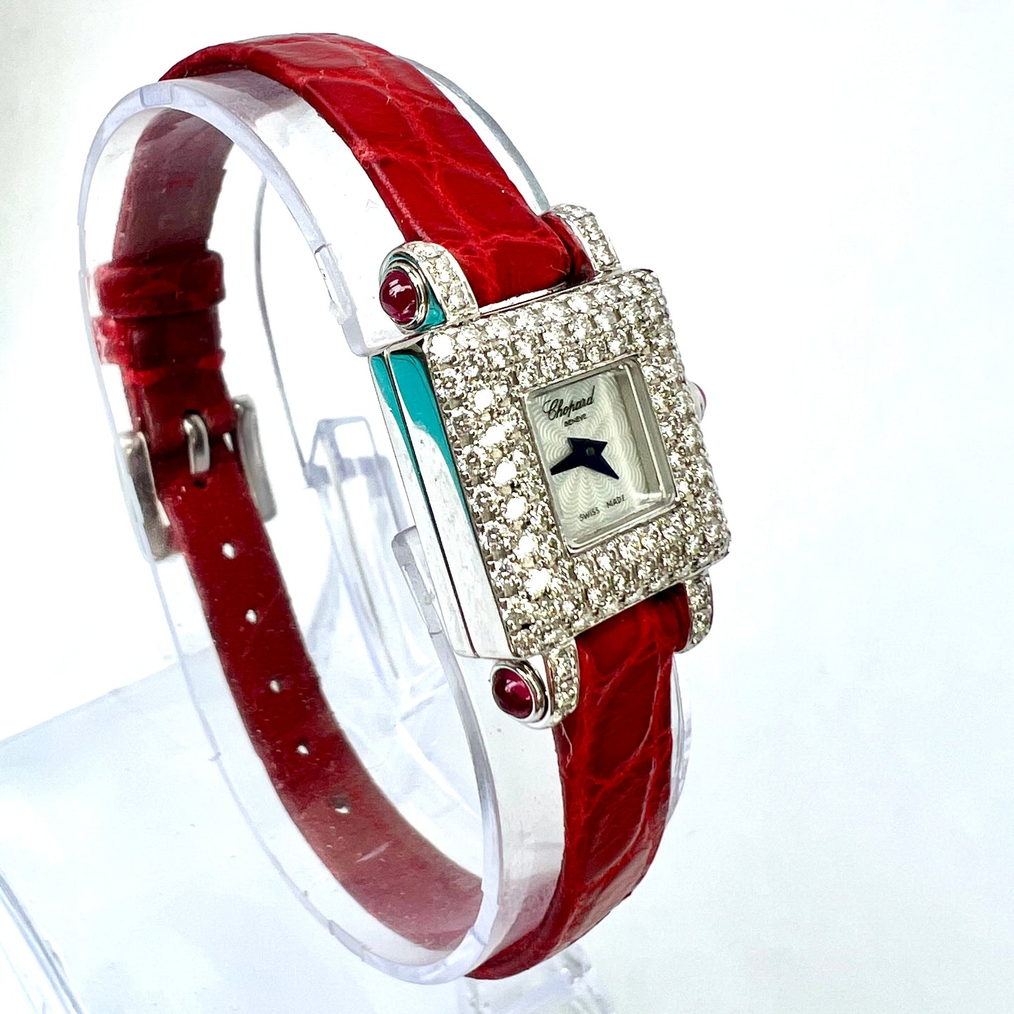 CHOPARD Manual Winding 16mm 18K White Gold 1.30TCW FACTORY DIAMONDS & 0.71 Red Rubies Watch