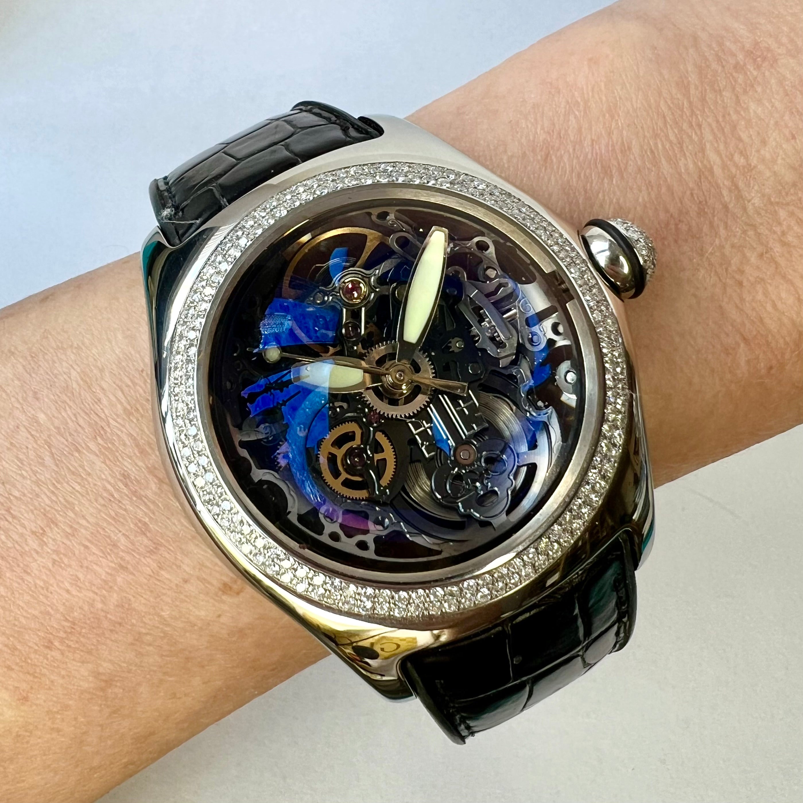 CORUM BUBBLE Automatic 45mm Steel 1.85TCW Diamond Watch Skeleton