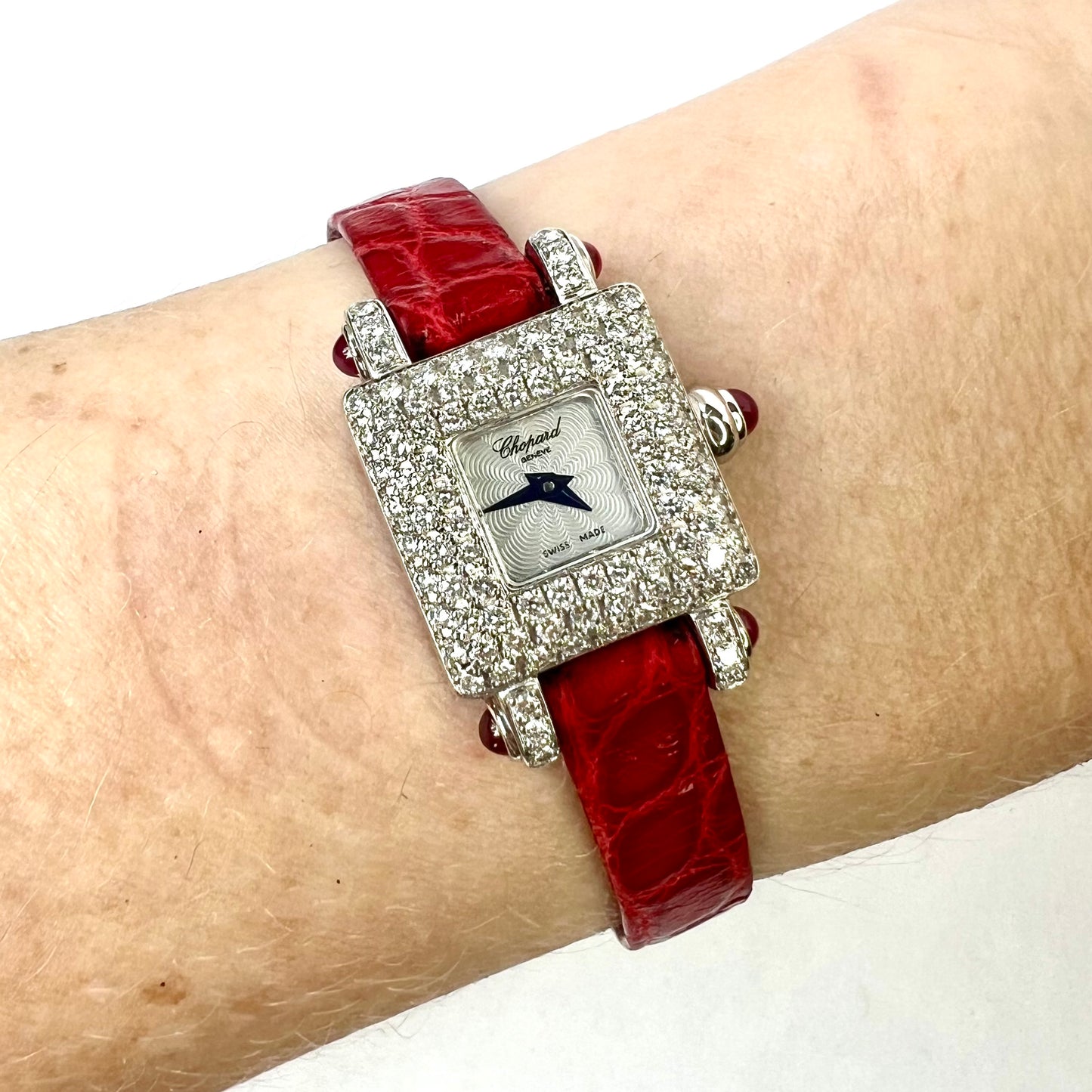 CHOPARD Manual Winding 16mm 18K White Gold 1.30TCW FACTORY DIAMONDS & 0.71 Red Rubies Watch