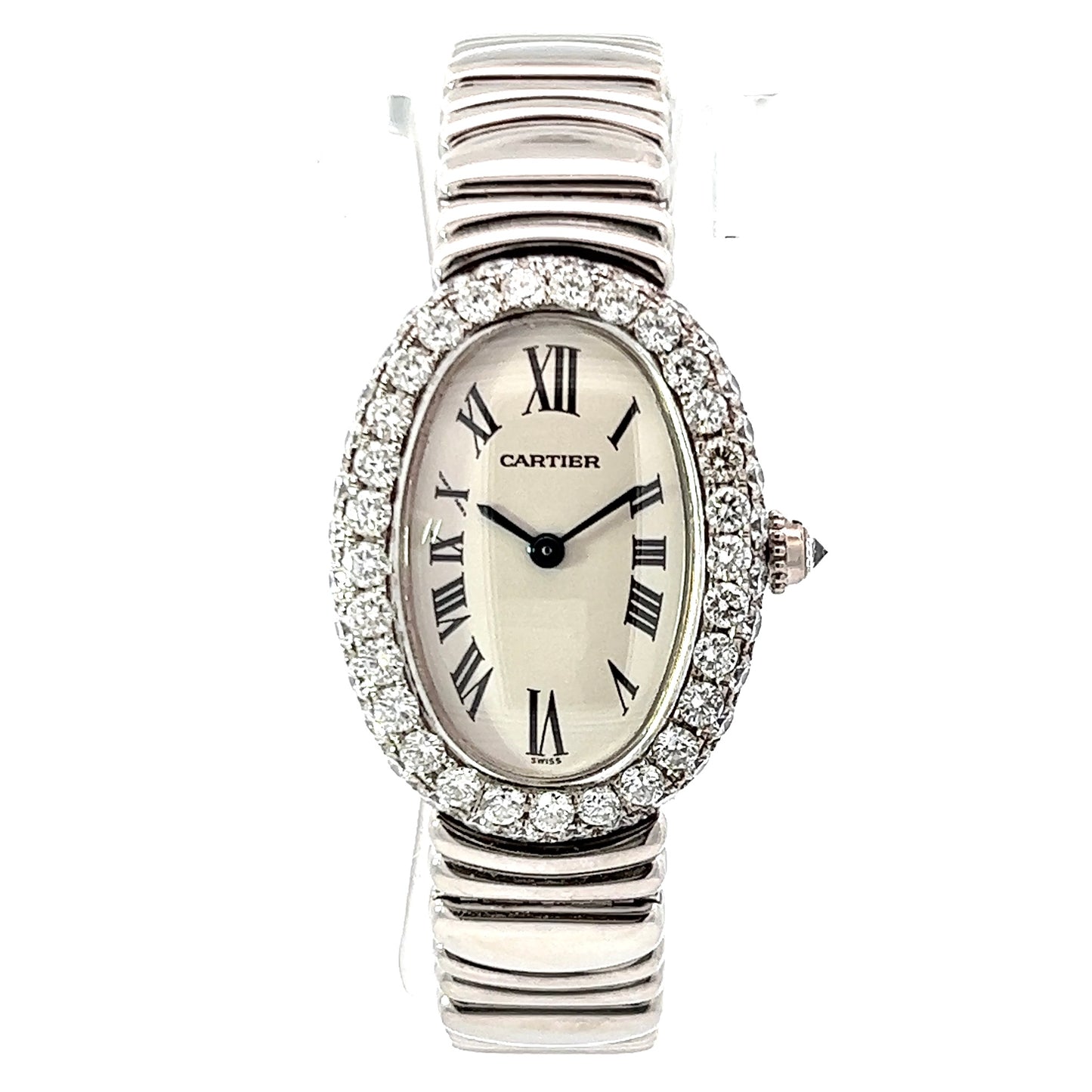 CARTIER BAIGNOIRE 23mm Quartz 18K White Gold 3.2TCW Diamond Watch