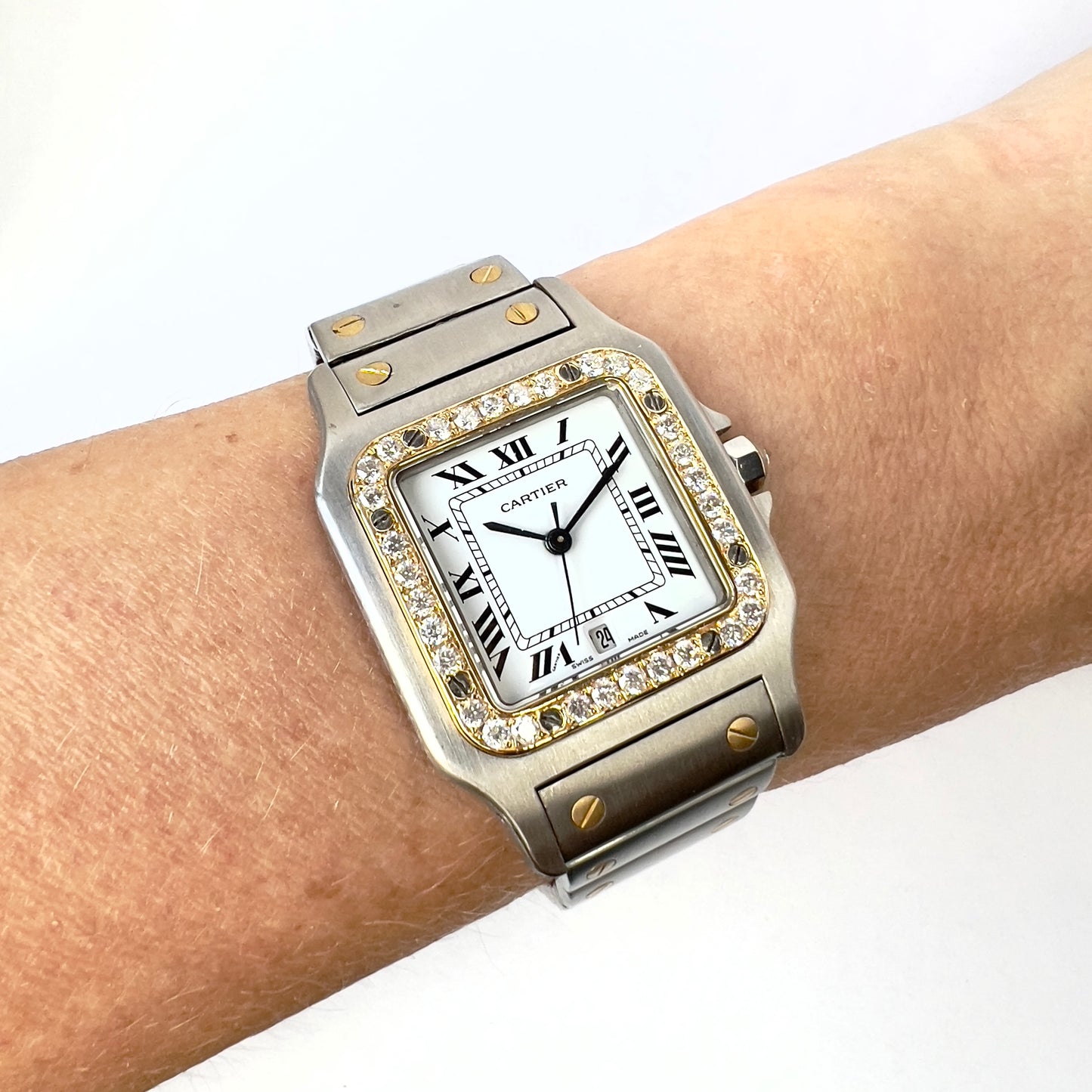 CARTIER SANTOS GALBEE 29mm Quartz 2 Tone 1.2TCW Diamond Watch