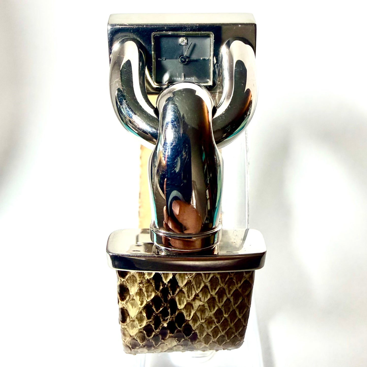 VAN CLEEF & ARPELS CADENAS Quartz 26mm Steel Diamond Dial Python Band Watch