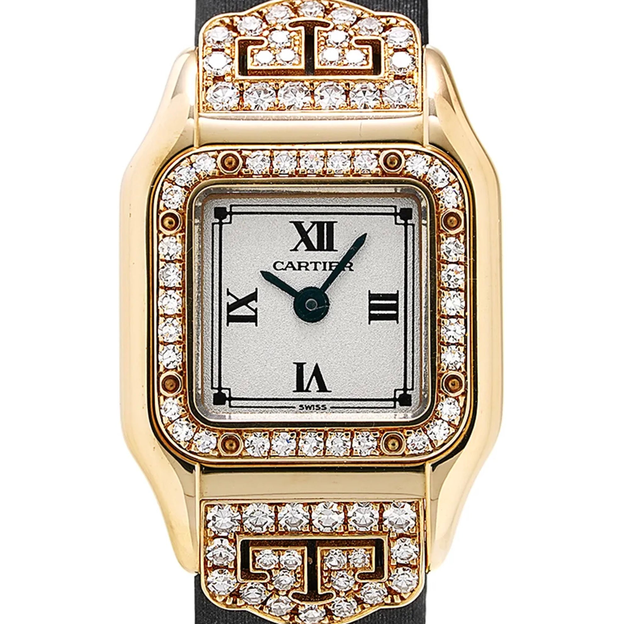 CARTIER PANTHERE Art Deco Mini 20mm Quartz 18K Yellow Gold ~1.15TCW Diamond  Watch