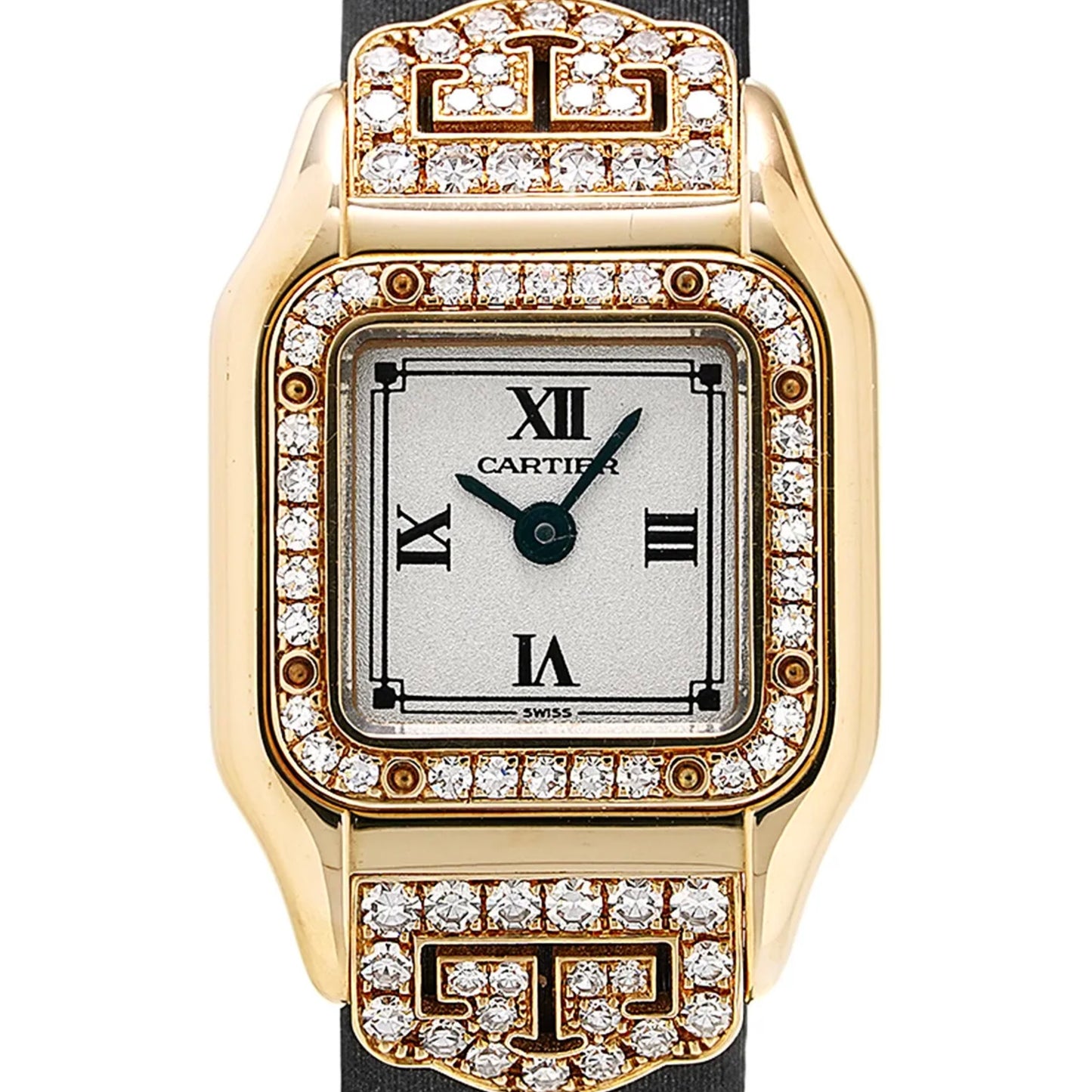 CARTIER PANTHERE Art Deco Mini 20mm Quartz 18K Yellow Gold ~1.15TCW Diamond Watch