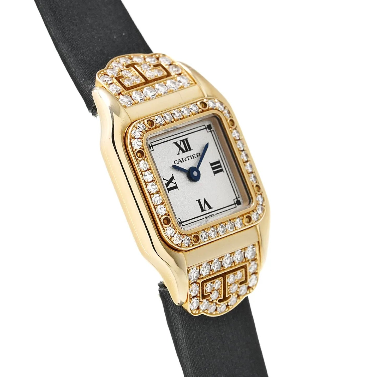 CARTIER PANTHERE Art Deco Mini 20mm Quartz 18K Yellow Gold ~1.15TCW Diamond Watch