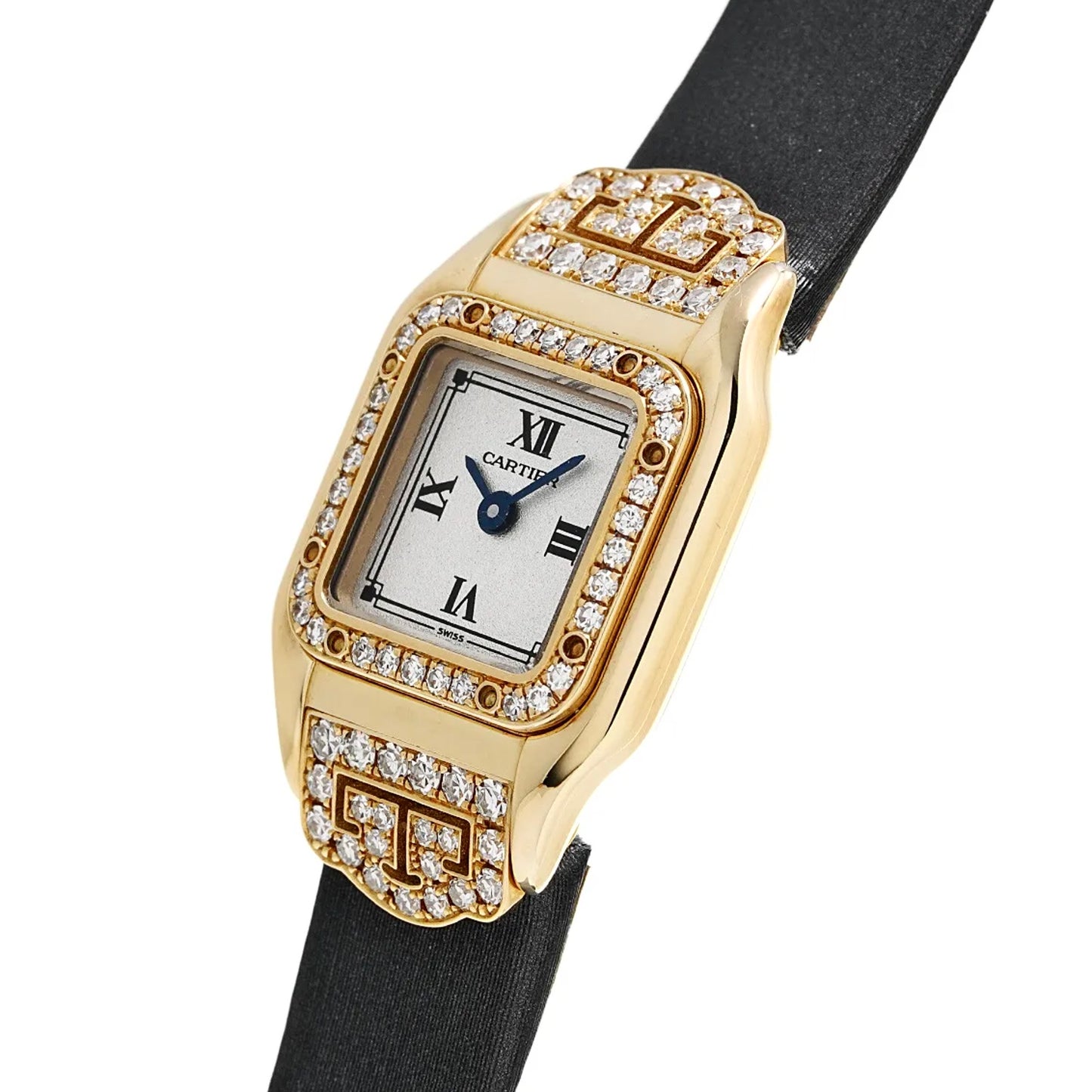 CARTIER PANTHERE Art Deco Mini 20mm Quartz 18K Yellow Gold ~1.15TCW Diamond Watch