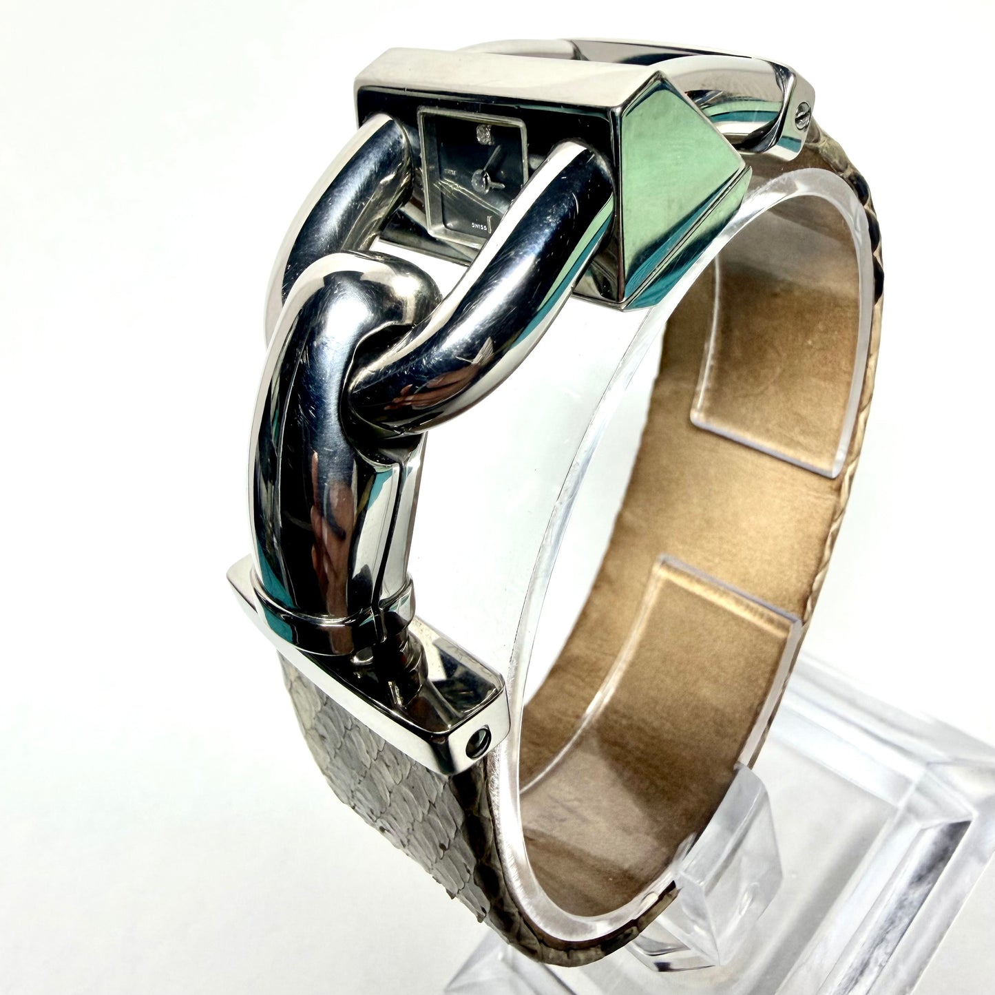 VAN CLEEF & ARPELS CADENAS Quartz 26mm Steel Diamond Dial Python Band Watch