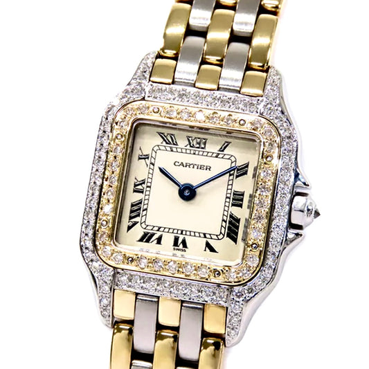 CARTIER PANTHERE 23mm Quartz 3 Row Gold 1TCW DIAMOND Watch