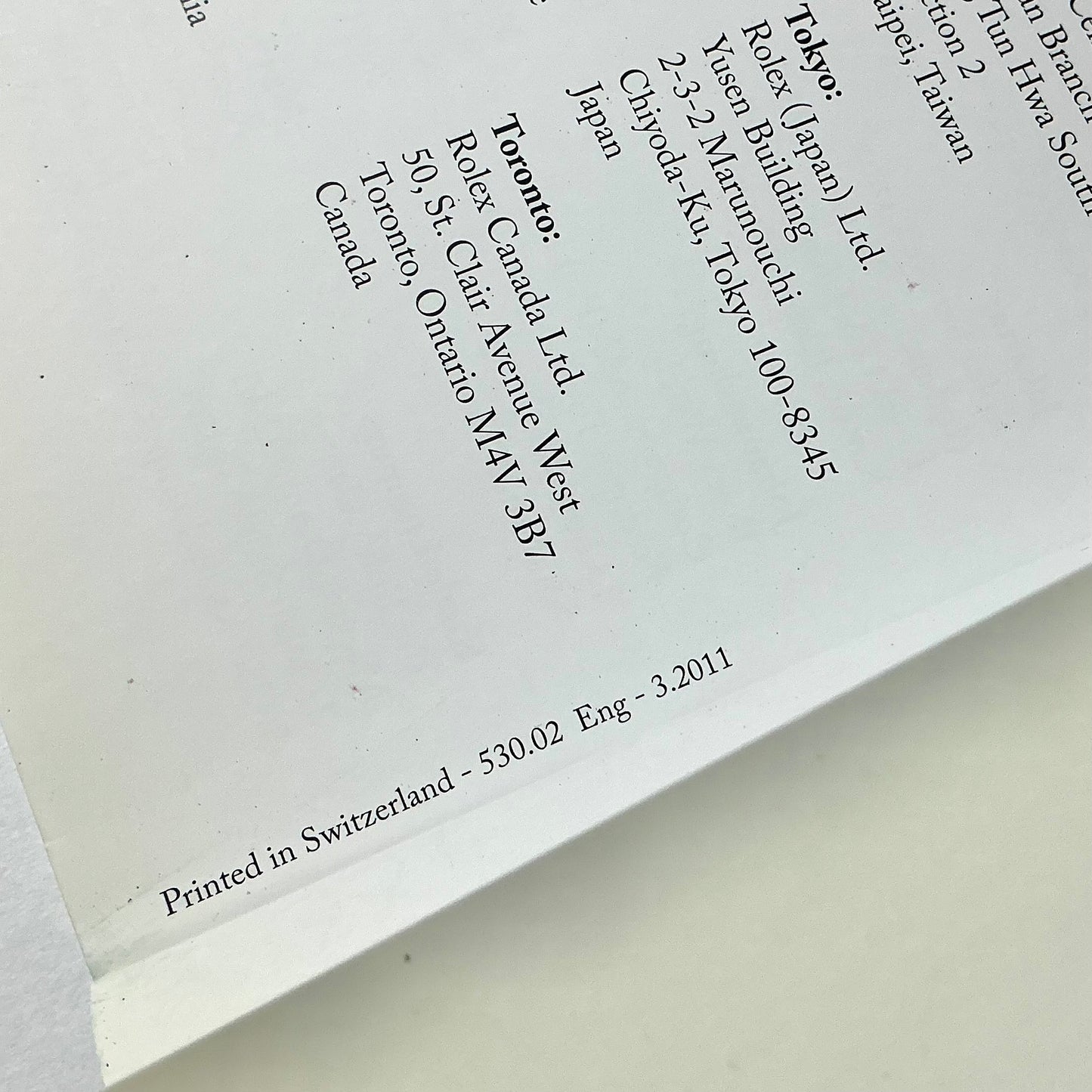 ROLEX Watch Servicing Around The World Booklet 2011 English