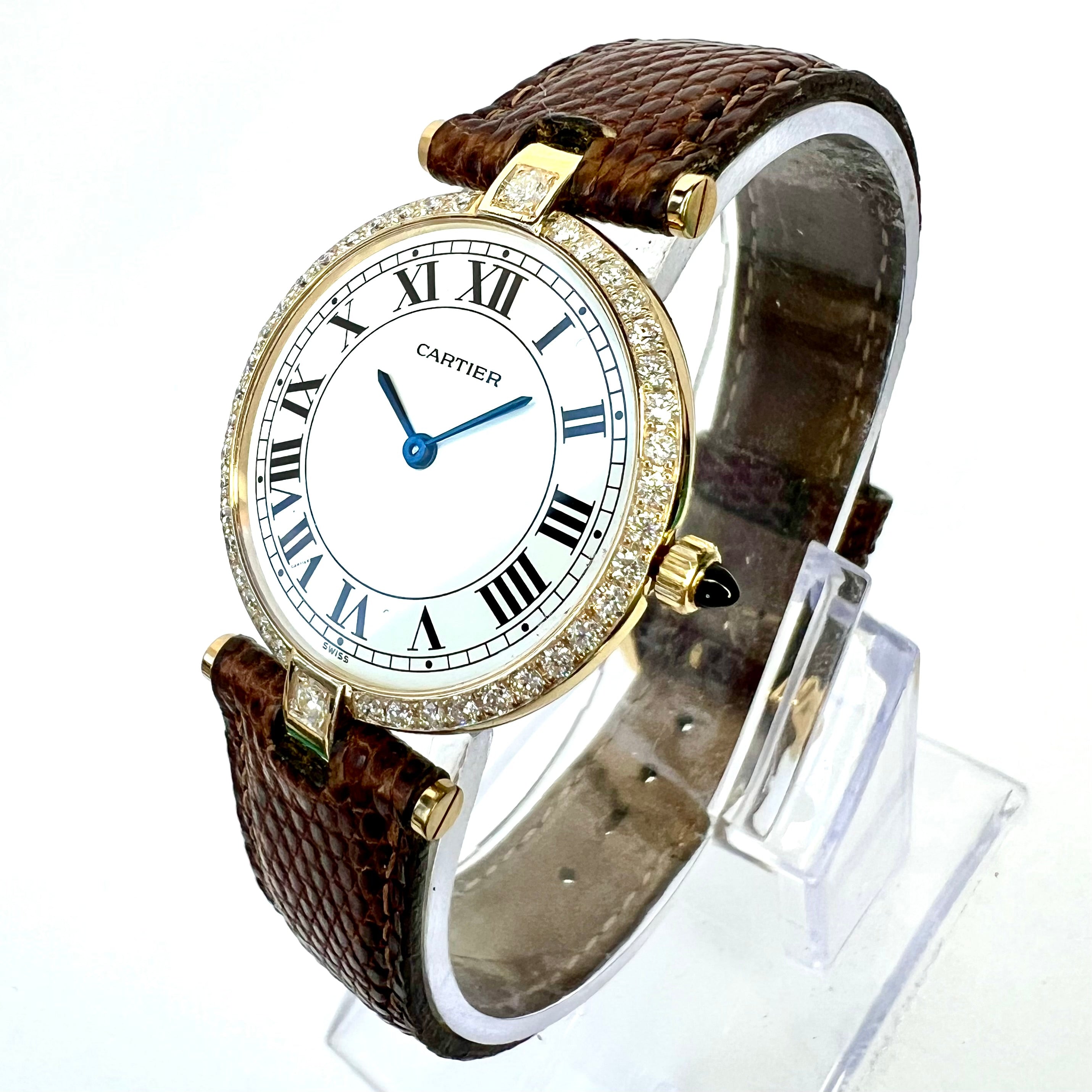 CARTIER VERMEIL 30mm Quartz Goldplated Silver 0.78TCW