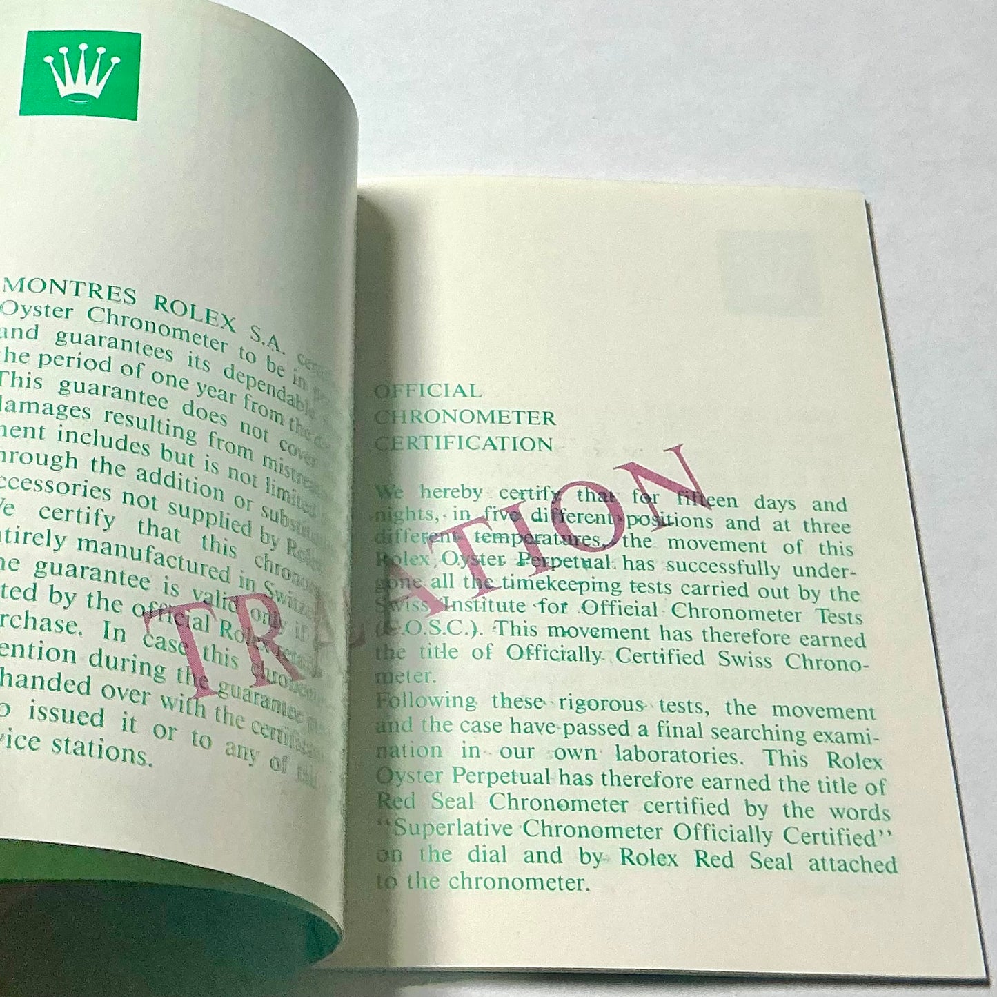 ROLEX Green Leather Card Holder + ROLEX Translation Booklet