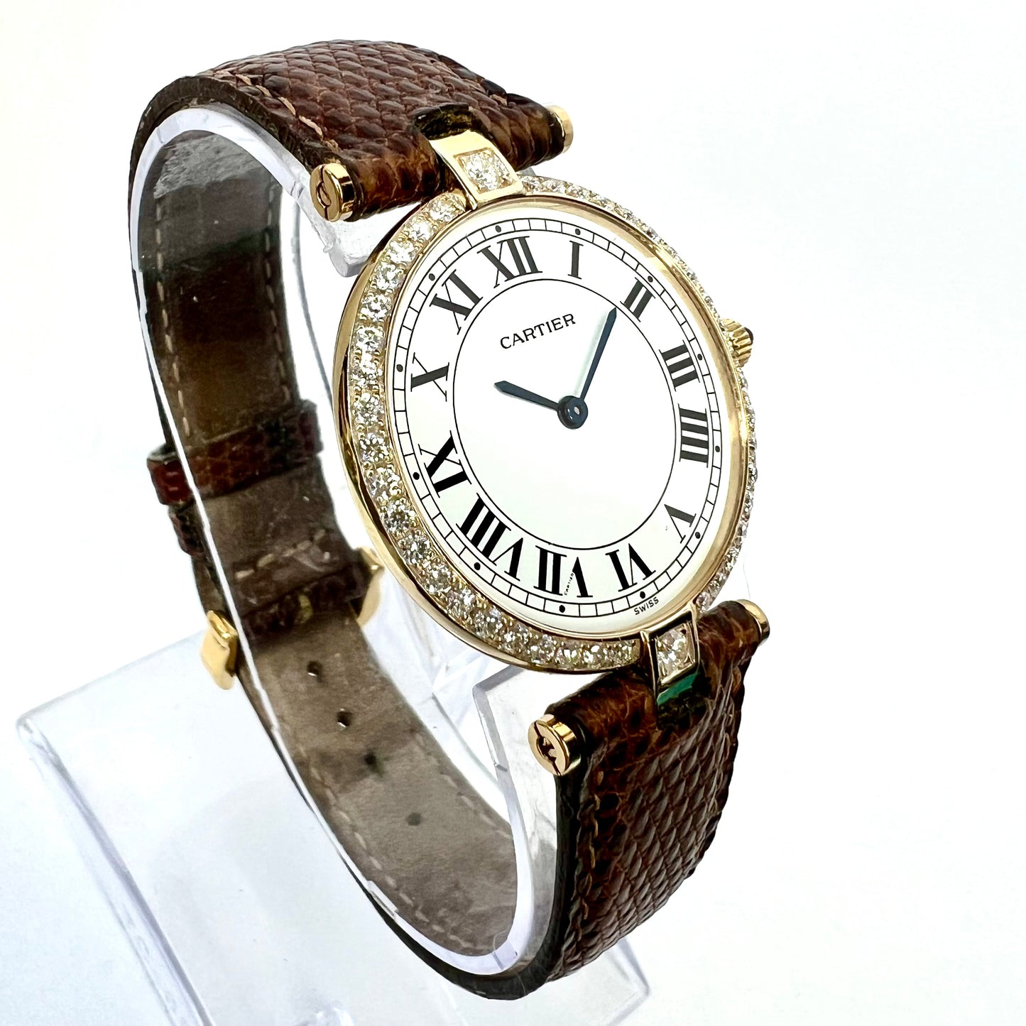 CARTIER VERMEIL 30mm Quartz Goldplated Silver 0.78TCW Diamond Watch