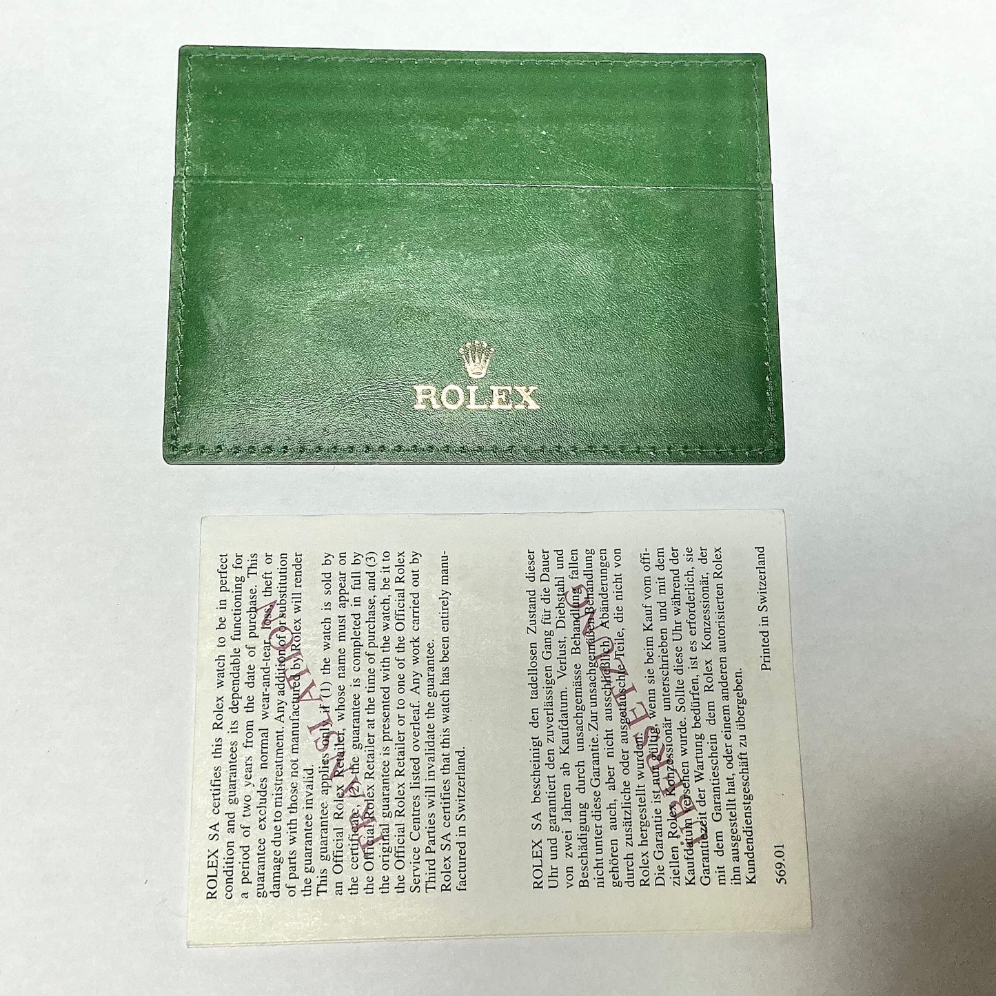 ROLEX Green Leather Card Holder + ROLEX Translation Booklet