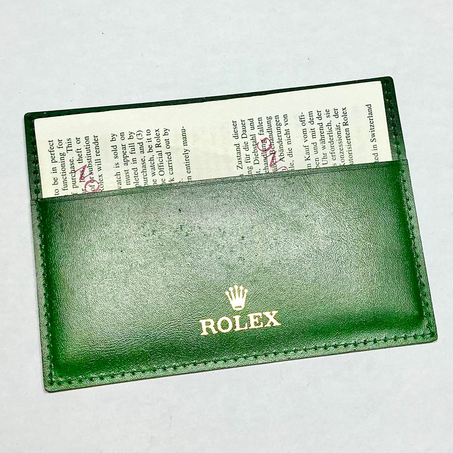 ROLEX Green Leather Card Holder + ROLEX Translation Booklet