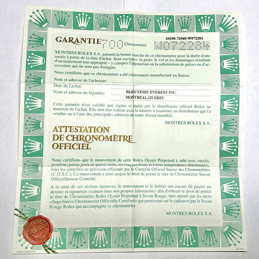 ROLEX Filled Certificate