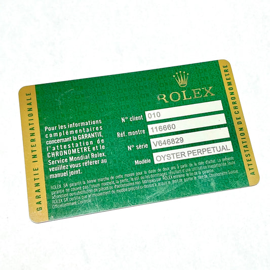 ROLEX Filled Certificate Card